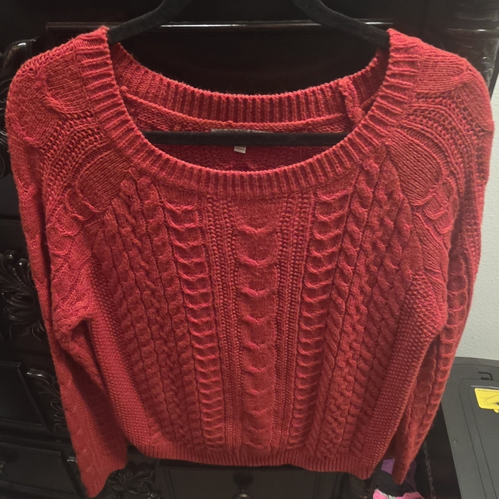 Cozy Casual Red Cable Knit Sweater